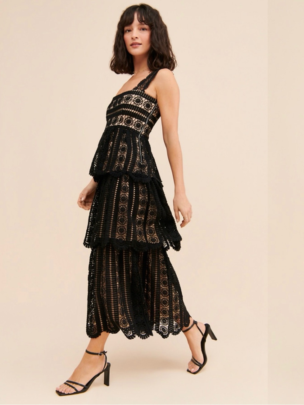 SAYLOR Krystyna Black Tiered Lace Maxi Dress